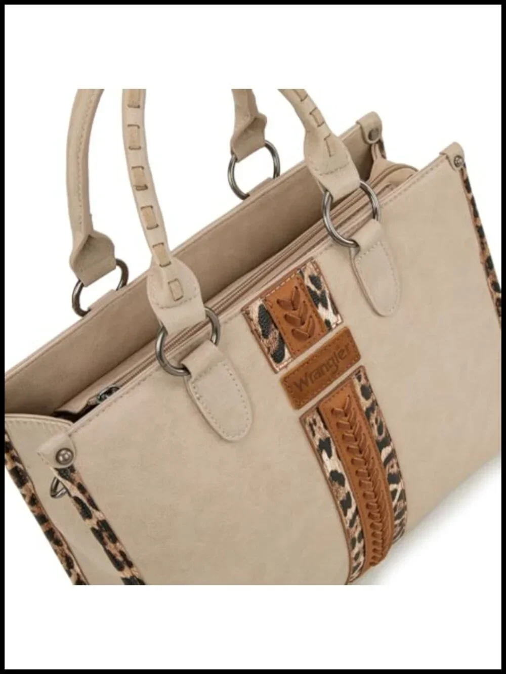 Woven Faux Leather Tote Shoulder Bag with Leopard Print